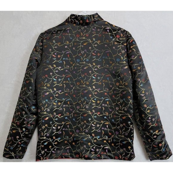 Robert Louis Lined Black Metallic Floral Silk Blend Open Front Jacket Size M/L - Picture 8 of 16